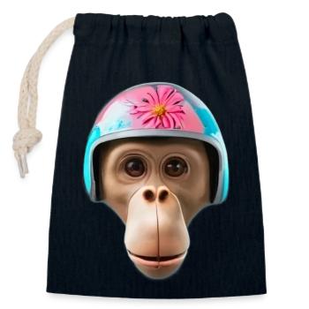 Affe mit Vintage-Helm - Verschließbarer Geschenkbeutel aus Baumwolle (14x20cm) - Navy - Vorne