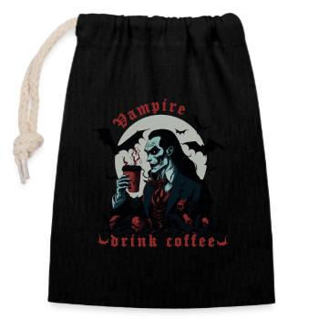 Vampire boire du café, Dracula, Halloween - Sac cadeau en coton avec cordon (14 x 20 cm) - noir - Devant