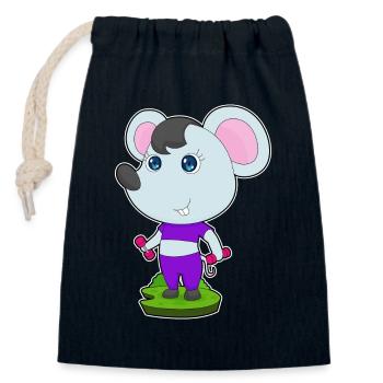 Maus Bodybuilder Hanteln Bodybuilding - Verschließbarer Geschenkbeutel aus Baumwolle (14x20cm) - Navy - Vorne