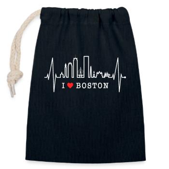 Boston Skyline Herzschlag USA Fan Herz Puls Liebe - Verschließbarer Geschenkbeutel aus Baumwolle (14x20cm) - Navy - Vorne