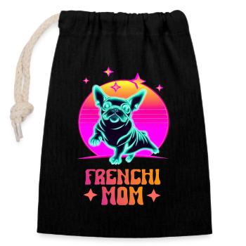 Frenchie Mom - Verschließbarer Geschenkbeutel aus Baumwolle (14x20cm) - Schwarz - Vorne