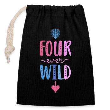 Four Ever Wild 4 Year Old 4th Birthday Girl - Closable cotton gift bag (14x20cm) - black - Front