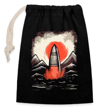 Soleil rouge japonais : Lancement d’une fusée - Sac cadeau en coton avec cordon (14 x 20 cm) - noir - Devant