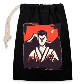 Japanische Rote Sonne: Kampfkunst Karate - Verschließbarer Geschenkbeutel aus Baumwolle (14x20cm) - Schwarz - Vorne
