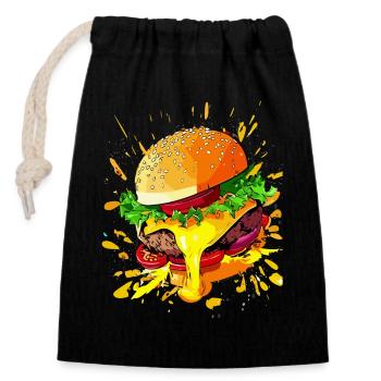 Burgers au fromage supplémentaire Cheeseburgers - Sac cadeau en coton avec cordon (14 x 20 cm) - noir - Devant
