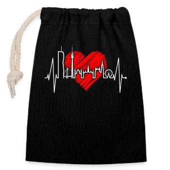 Vienne Skyline Heartbeat Autriche Love Vienne - Sac cadeau en coton avec cordon (14 x 20 cm) - noir - Devant