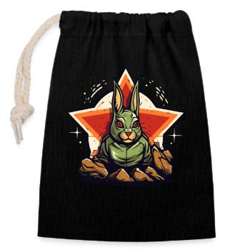 Some rocks and a green star hare - Closable cotton gift bag (14x20cm) - black - Front