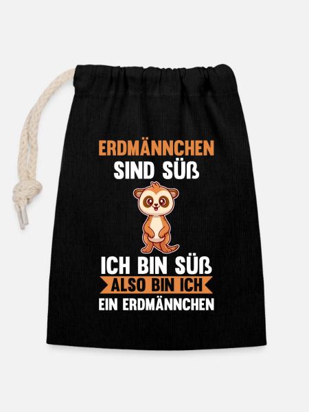 Erdmännchen - Verschließbarer Geschenkbeutel aus Baumwolle (14x20cm) - Schwarz
