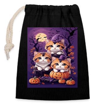 Trio of Halloween-style Kittens - Closable cotton gift bag (14x20cm) - black - Front