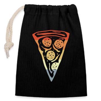 Retro Stück Pizza - Verschließbarer Geschenkbeutel aus Baumwolle (14x20cm) - Schwarz - Vorne