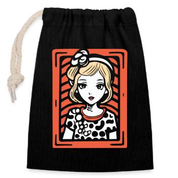 Das bezaubernde Anime-Punkt-Kleid-Mädchen - Verschließbarer Geschenkbeutel aus Baumwolle (14x20cm) - Schwarz - Vorne
