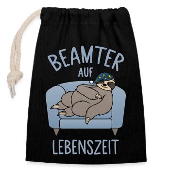 Faultier Couch - Beamter auf Lebenszeit - Verschließbarer Geschenkbeutel aus Baumwolle (14x20cm) - Schwarz - Vorne