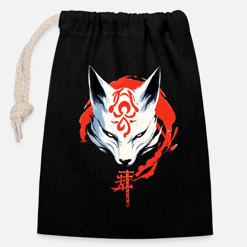 Kumiho Samurai Fuchs Maske Kitsune Japan Anime - Verschließbarer Geschenkbeutel aus Baumwolle (14x20cm) - Schwarz