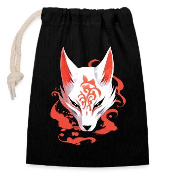 Masque de renard Anime Kitsune Kumiho Samouraï Japon - Sac cadeau en coton avec cordon (14 x 20 cm) - noir - Devant