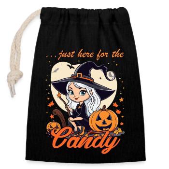 Kleine Halloween Hexe - Verschließbarer Geschenkbeutel aus Baumwolle (14x20cm) - Schwarz - Vorne