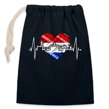 Amsterdam Skyline Niederlande Herzschlag Holland - Verschließbarer Geschenkbeutel aus Baumwolle (14x20cm) - Navy - Vorne