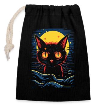 Un chat la nuit - Sac cadeau en coton avec cordon (14 x 20 cm) - noir - Devant