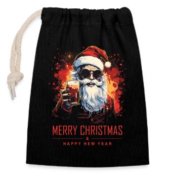 Funny Santa Claus Santa Claus Drinks Alcohol - Closable cotton gift bag (14x20cm) - black - Front