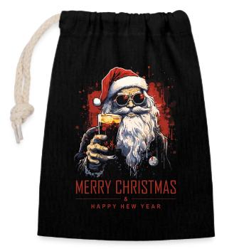 Funny Santa Claus Santa Claus Drinks Alcohol - Closable cotton gift bag (14x20cm) - black - Front