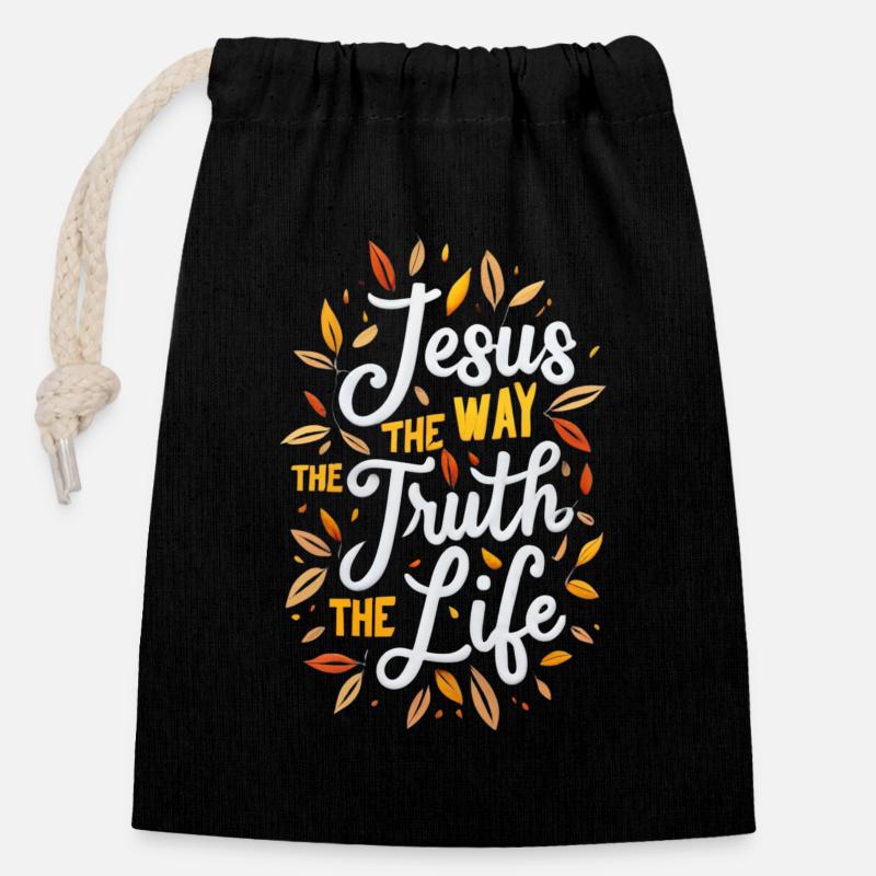 Conception de la vie de la Vérité de la Voie de Jésus - Sac cadeau en coton avec cordon (14 x 20 cm) - noir