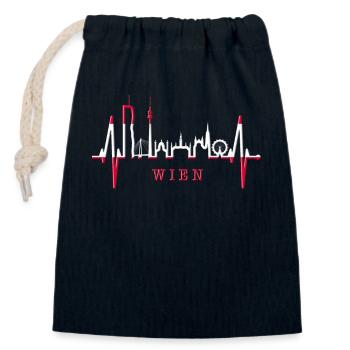 Vienne Skyline Heartbeat Autriche Amour Vienne - Sac cadeau en coton avec cordon (14 x 20 cm) - bleu marine - Devant