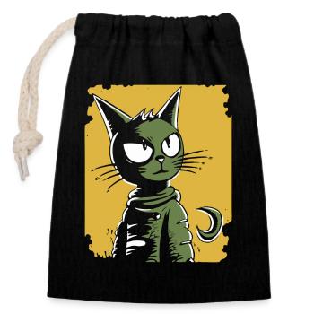 Vintage Retro Cartoon Cat - Closable cotton gift bag (14x20cm) - black - Front