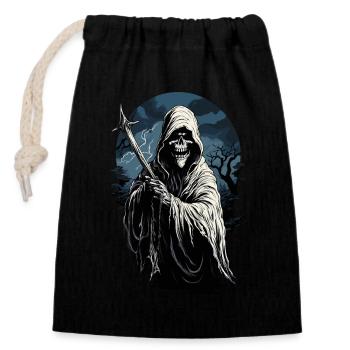 Gruseliger Halloween Sensenmann Grim Reaper - Verschließbarer Geschenkbeutel aus Baumwolle (14x20cm) - Schwarz - Vorne