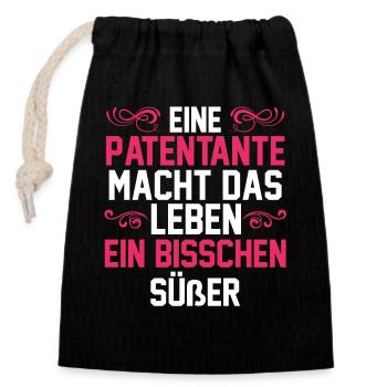 Taufe Patin Tante Patenkind Patentante - Verschließbarer Geschenkbeutel aus Baumwolle (14x20cm) - Schwarz - Vorne