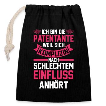 Taufe Patin Tante Patenkind Patentante - Verschließbarer Geschenkbeutel aus Baumwolle (14x20cm) - Schwarz - Vorne