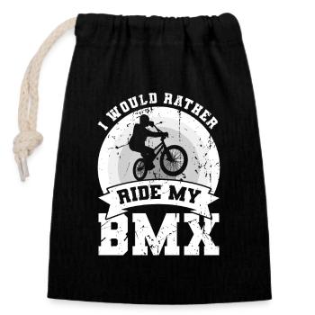 I'd rather ride my BMX - Closable cotton gift bag (14x20cm) - black - Front