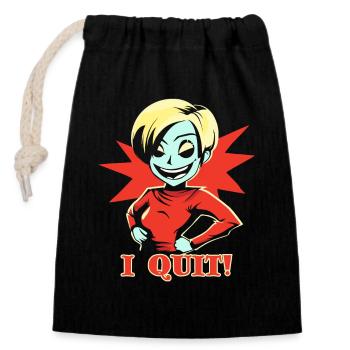 I'm quitting, girl with an attitude - Closable cotton gift bag (14x20cm) - black - Front