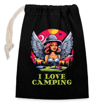Ich liebe Camping mit netten Mädchen - Verschließbarer Geschenkbeutel aus Baumwolle (14x20cm) - Schwarz - Vorne