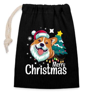 Merry Christmas Welsh Corgi Hund Weihnachten - Verschließbarer Geschenkbeutel aus Baumwolle (14x20cm) - Schwarz - Vorne