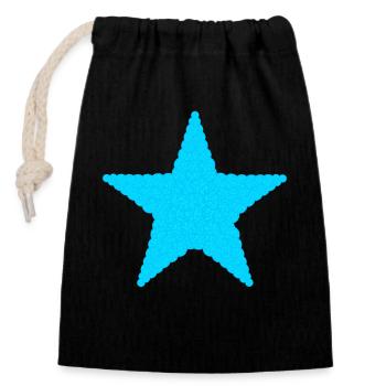 Christmas, Star, Christmas Balls, Light Blue - Closable cotton gift bag (14x20cm) - black - Front