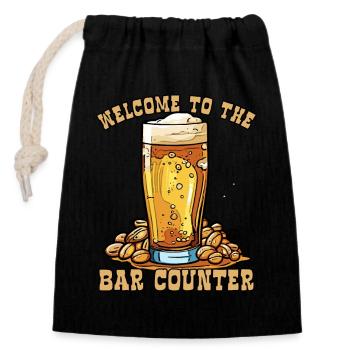 Welcome to the Counter: Peanuts and Beer - Closable cotton gift bag (14x20cm) - black - Front