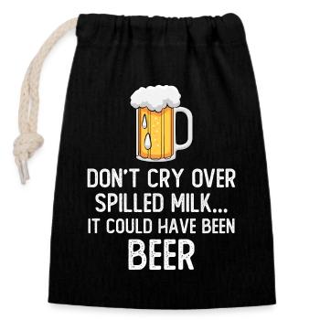 Ne pleurez pas sur le lait renversé, cela aurait pu être de la bière - Sac cadeau en coton avec cordon (14 x 20 cm) - noir - Devant
