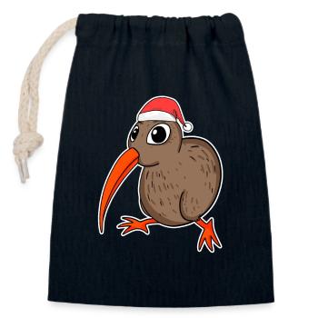 Noël de l’oiseau kiwi - Sac cadeau en coton avec cordon (14 x 20 cm) - bleu marine - Devant