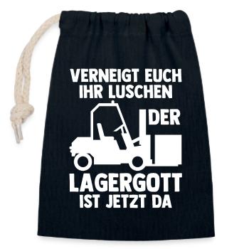 Lagergott Gabelstapler Logistiker Lagerist Stapler - Verschließbarer Geschenkbeutel aus Baumwolle (14x20cm) - Navy - Vorne