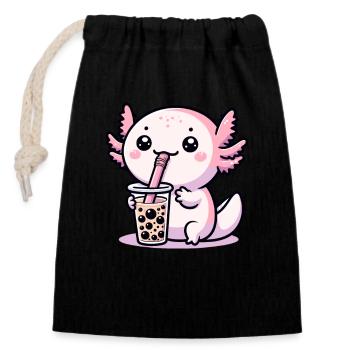 Axolotl Tee Eistee Amphibie Kawaii Anime - Verschließbarer Geschenkbeutel aus Baumwolle (14x20cm) - Schwarz - Vorne
