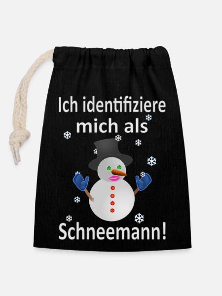Schneemann Identität - Vers.1 - Verschließbarer Geschenkbeutel aus Baumwolle (14x20cm) - Schwarz