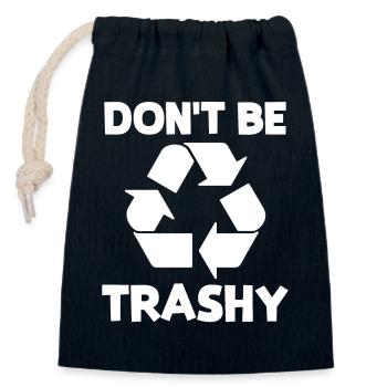 Ne soyez pas trash - Sac cadeau en coton avec cordon (14 x 20 cm) - bleu marine - Devant