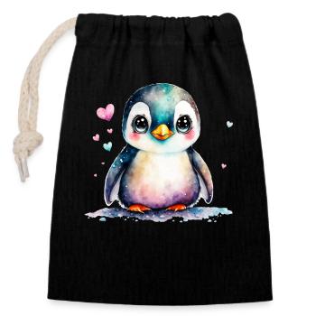 Un petit mignon bébé pingouin oiseau pingouins - Sac cadeau en coton avec cordon (14 x 20 cm) - noir - Devant