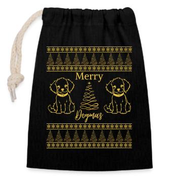 Merry Dogmas Dog Lover Christmas Mood - Closable cotton gift bag (14x20cm) - black - Front