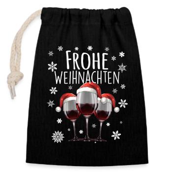 rotwein weinglas weihnachten - Verschließbarer Geschenkbeutel aus Baumwolle (14x20cm) - Schwarz - Vorne
