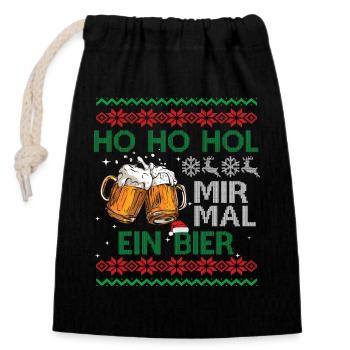 HO HO HOL MIR MAL EIN BIER Weihnachten - Verschließbarer Geschenkbeutel aus Baumwolle (14x20cm) - Schwarz - Vorne
