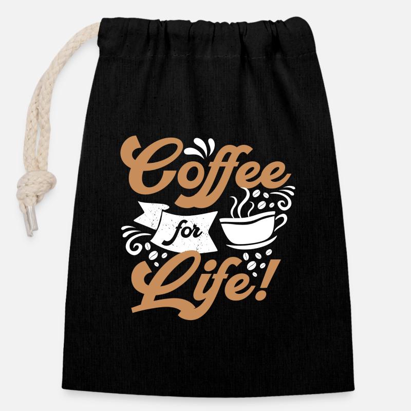 Café pour la vie - Sac cadeau en coton avec cordon (14 x 20 cm) - noir