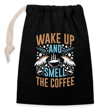 Wake Up and Smell the Coffee - Closable cotton gift bag (14x20cm) - black - Front