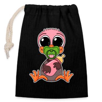 Motif d’autruche bébé - Sac cadeau en coton avec cordon (14 x 20 cm) - noir - Devant