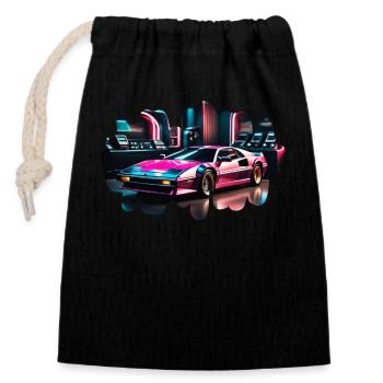 Retro Synthwave Sports Car - Closable cotton gift bag (14x20cm) - black - Front