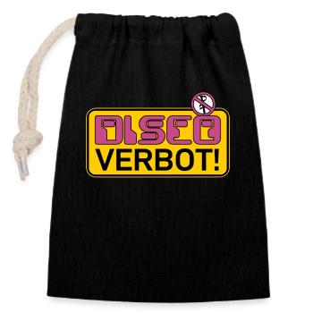 ACHTUNG! Disco verboten - Verschließbarer Geschenkbeutel aus Baumwolle (14x20cm) - Schwarz - Vorne
